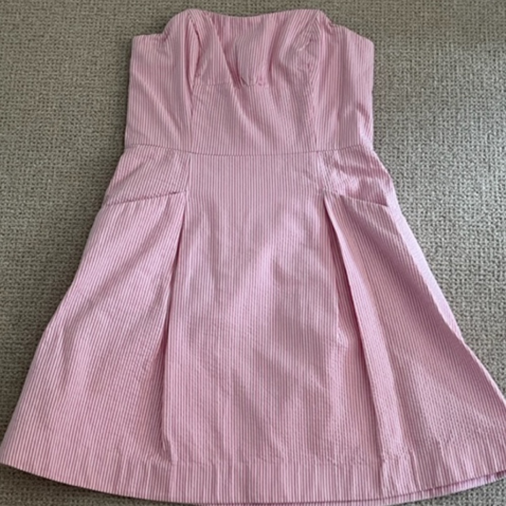 Lily Pulitzer; Pink/ White Striped Seersucker Cotton Dress; Size 4